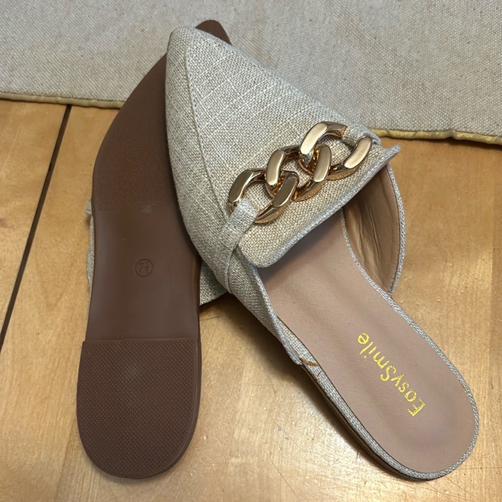 Tan faux linen mules